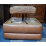 A Square Leather and Wooden Coffee Table Together with a Swivel Leather Footstool, Coffee Table 89cm
