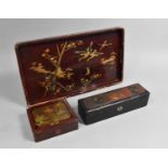 A Lacquered Rectangular Chinoiserie Tray and Two Japanese Boxes, 51x30cm