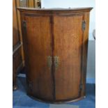 A 19th Century Bow Fronted Oak Corner Cabinet with Brass H Hinges and Mahogany Crossbanding, 70cm