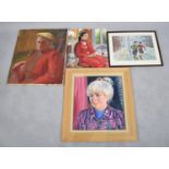 A Collection of Three Oil Portraits and a Framed Oil, Boys in Street