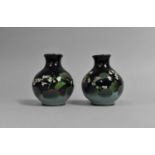 A Pair of Small Japanese Cloisonne Vases of Squat Globular Form with Short Flared Necks Decorated