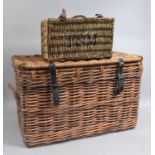 A Large Wicker Laundry Basket together with a Small Wicker Hamper, 72 and 39cms Wide