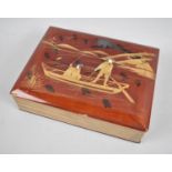 A Vintage Japanese Lacquered Folding Photo Album, Unused, The Lid decorated with Couple Fishing from