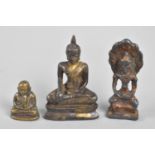 A Collection of Three Miniature Metal Buddha Figures, Smallest Bronze
