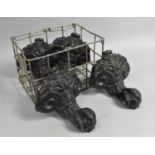 A Set of Four Bath Feet of Cast Claw and Ball Form together with a Vintage Wired Crate