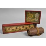 An Early 20th Century Set of Wooden Dominoes, Alice in Puzzle Land Game and a Pair of Heavy Metal