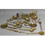 A Collection of Various Brass Items to comprise Spoons, Weights, Pestle and Mortar Etc