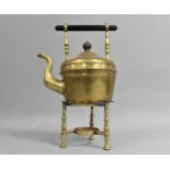 A Small Brass Spirit Kettle on Tripod Stand, Missing Burner