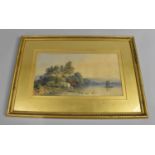 A Framed Watercolour, G Harris 1873, Cattle Drinking In River, 31x17cm