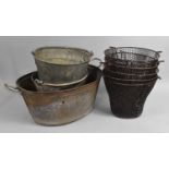 A Collection of Various Galvanised Iron Buckets together with Two Handled Bath and Collection of