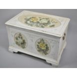 A Modern White Painted and Floral Decorated Lift Top Ottoman, One Carry Handle AF, 61cm wide