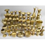 A Large Collection of Various Brass Vases Etc