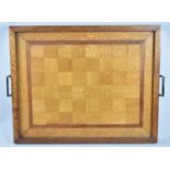 An Edwardian Inlaid Rectangular Two Handled Tray with Chessboard Top, 25x45cm