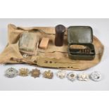 A Small Collection of Militaria to Include Cap Badges, Gun Cleaning Kit, Brass Button Cleaning