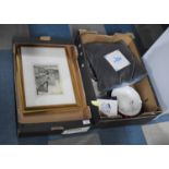 Two Boxes of Various Sundries to comprise Pictures and Prints, Tile Etc