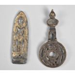 A Far Eastern Bronze Amulet and a Bronzed White Metal Buddha Amulet, 7.5cms High