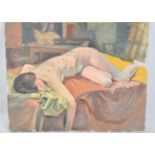 An Unframed Oil on Board, Sleeping Nude, 59x47cm