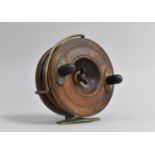 A Late 19th/Early 20th Century Brass Mounted Wooden Fly Fishing Reel, 11cms Diameter