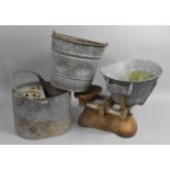 A Set of Avery Vegetable Scales together with Galvanised Iron Mop Buckets and a Further Bucket