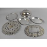 A Collection of Silver Plate to include Two Pierced Stands, Card Tray, Domed Cover and Pair of