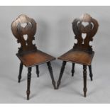A Pair of Mid 20th Century Pierced Oak Hall Side Chairs on Turned Supports