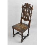 A Late Victorian Gothic Revival Oak Hall Side Chair with Barley Twist Supports, Pierced Splat and