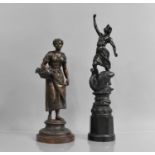 Two Late Victorian/Edwardian Patinated Spelter Figures, Maiden Standing on Swan and Maiden