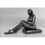 A Mid 20th Century Glazed Pottery Seated Female Nude Sculpture, 48cm x 22cm x 34cm high