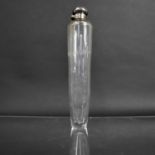 A Late Victorian/Edwardian Tapering Glass Saddle Flask with Silver Plated Hinged Lid and the Body