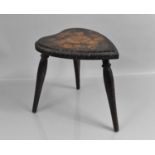 A Late 19th century Poker Work Heart Shaped Tripod Table or Stool, 28cms Long and 29cms High
