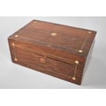 A Late 19th century Rosewood Work Box with Mother of Pearl String and Disc Inlay, one Hinge Requires