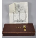A Leather Masonic Case Containing United Grand Lodge Certificate and Jewel, Case Monogrammed GNS,