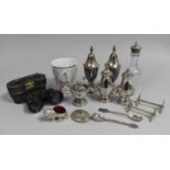 A Collection of Various Items to Comprise Cased Pair of Opera Glasses, Silver Cruets, Cat Pin