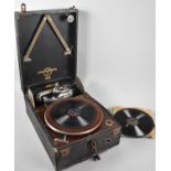 A Vintage Columbia Grafonola Wind Up Gramophone with Small Collection of 78rpm Records, Working