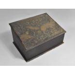 A Vintage Wooden Box with Hinged Sloping Lid Decorated with Bird Chasing Fox, 40cms Wide