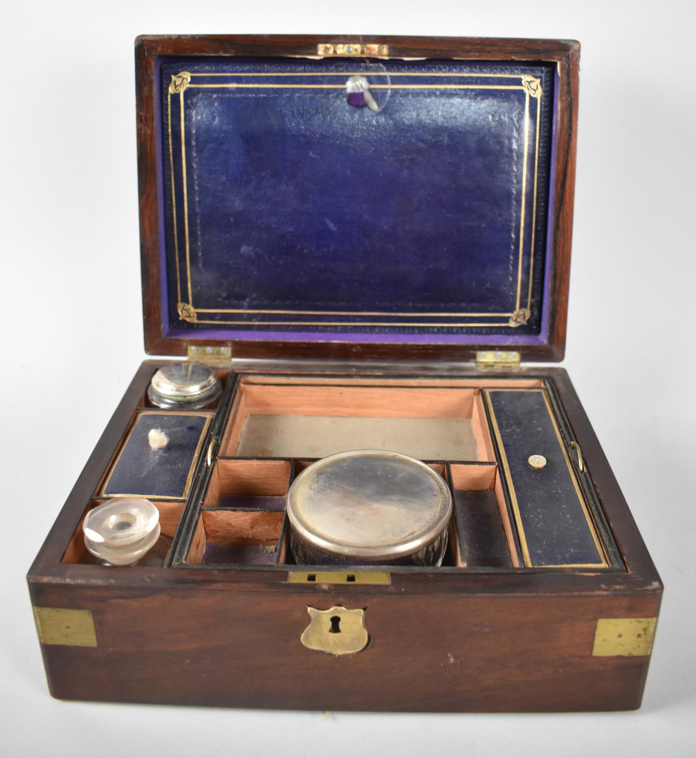A Late 19th century Brass Inlaid Rosewood Ladies Work Box with Hinged Lid to Fitted Interior, - Image 2 of 3