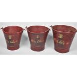 A Set of Three Reproduction Graduated Metal Buckets Decorated with Coca Cola Emblem