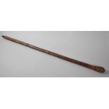 An Oriental Carved Bamboo Walking Cane Decorated with Samurai Warriors