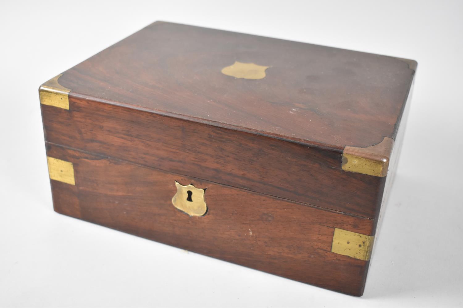 A Late 19th century Brass Inlaid Rosewood Ladies Work Box with Hinged Lid to Fitted Interior,