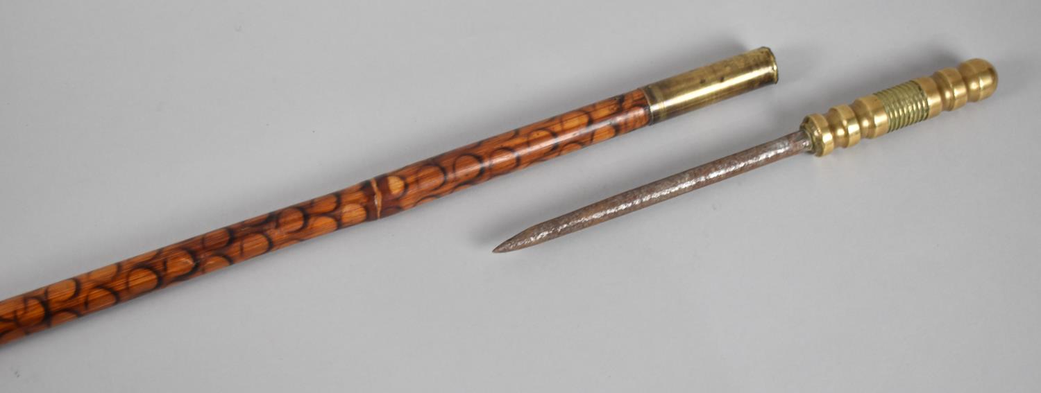 A Colonial Brass Handled Dagger Stick with Painted Bamboo Shaft, 86cms Long - Image 2 of 2
