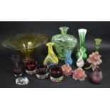 A Collection of Various Coloured Glass to Comprise Large Amber Glass Pedestal Bowl, Vases, Mtarfa