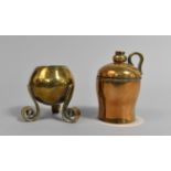 A Small Brass Globular Pot with Three Scrolled Feet together with a Small Brass Pot in the Form of a