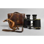 A Pair of Vintage Leather Cased German Binoculars by Goerz , Berlin, Case Missing Lid