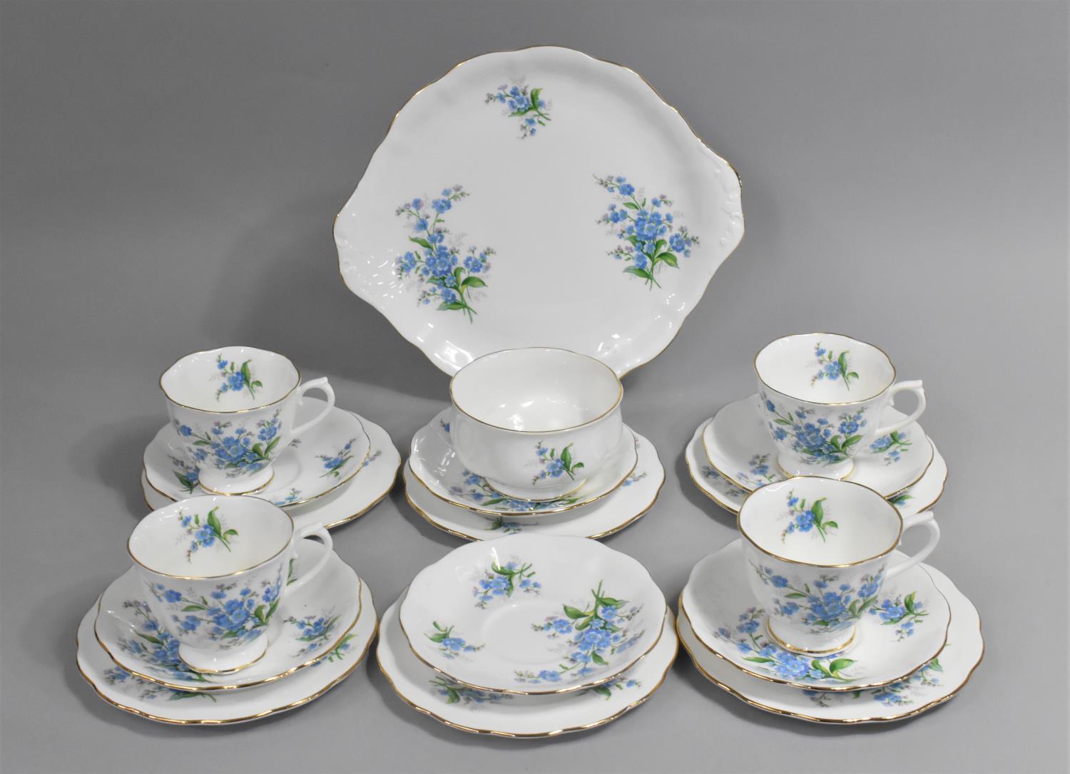 A Royal Albert Forget Me Not Teaset to Comprise Four Cups, Six Saucers, Six Side Plates, Sugar and a