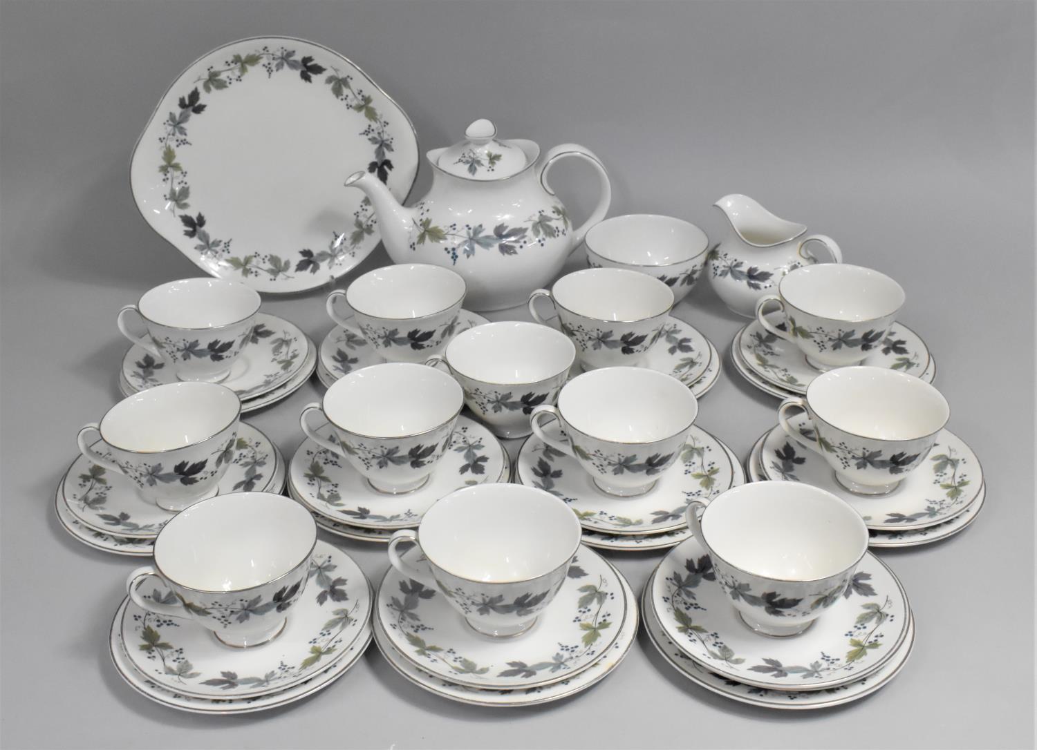 A Royal Doulton Burgundy Pattern Teaset to Comprise Cups, Saucers, Side Plates, Teapot, Cakeplate
