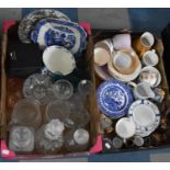 A Collection of Various Ceramic and Glassware to comprise Decanters, Transfer Printed Items Etc