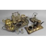 A Collection of Silver Plate to Comprise Two Handled Galleried Tray on Claw Supports, Cruets, Coffee