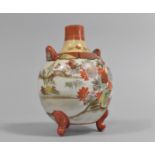 A Japanese Kutani Vase of Bottle Form Raised on Tripod Scrolled Supports the Body Decorated with