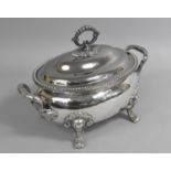 A Silver Plated Two Handled Vegetable Soup Tureen with Lid and Four Scrolled Feet, 32cms Wide