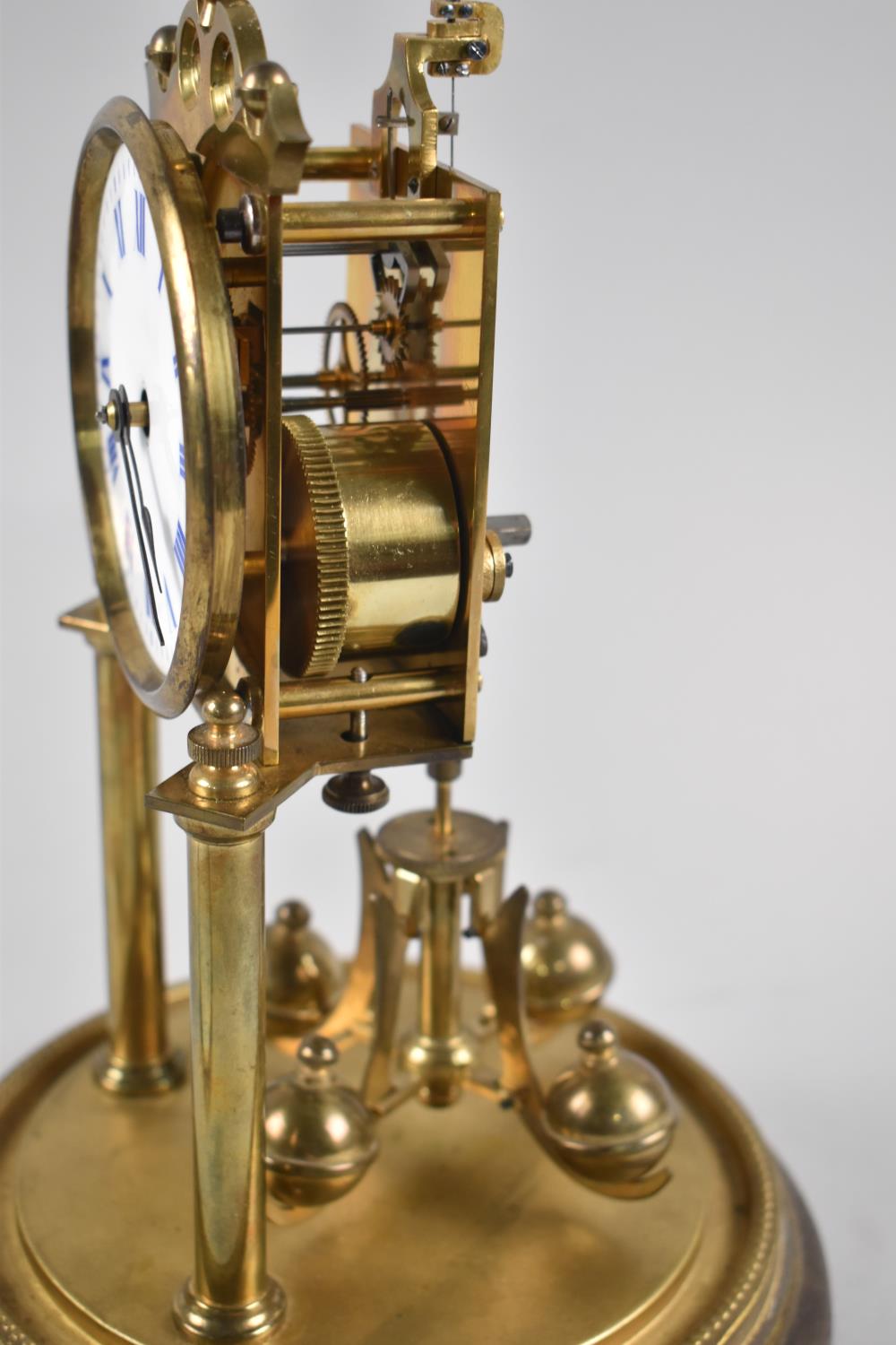 A German Brass Pillar Clock Under Glass Dome, 26.5cms High - Image 2 of 2